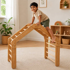 Natural Wood Multi-Shape Convertible Montessori Climbing Frame for Kids