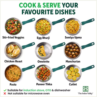 Tri-Steel Stainless Steel Frying Pan/Skillet, Premium Quality, Tri-ply (3 Layer) Bottom, Soft-touch Handle, 100% Toxin-free, Non-stick, Induction & Gas, 20/22cm, 1.2/1.5L