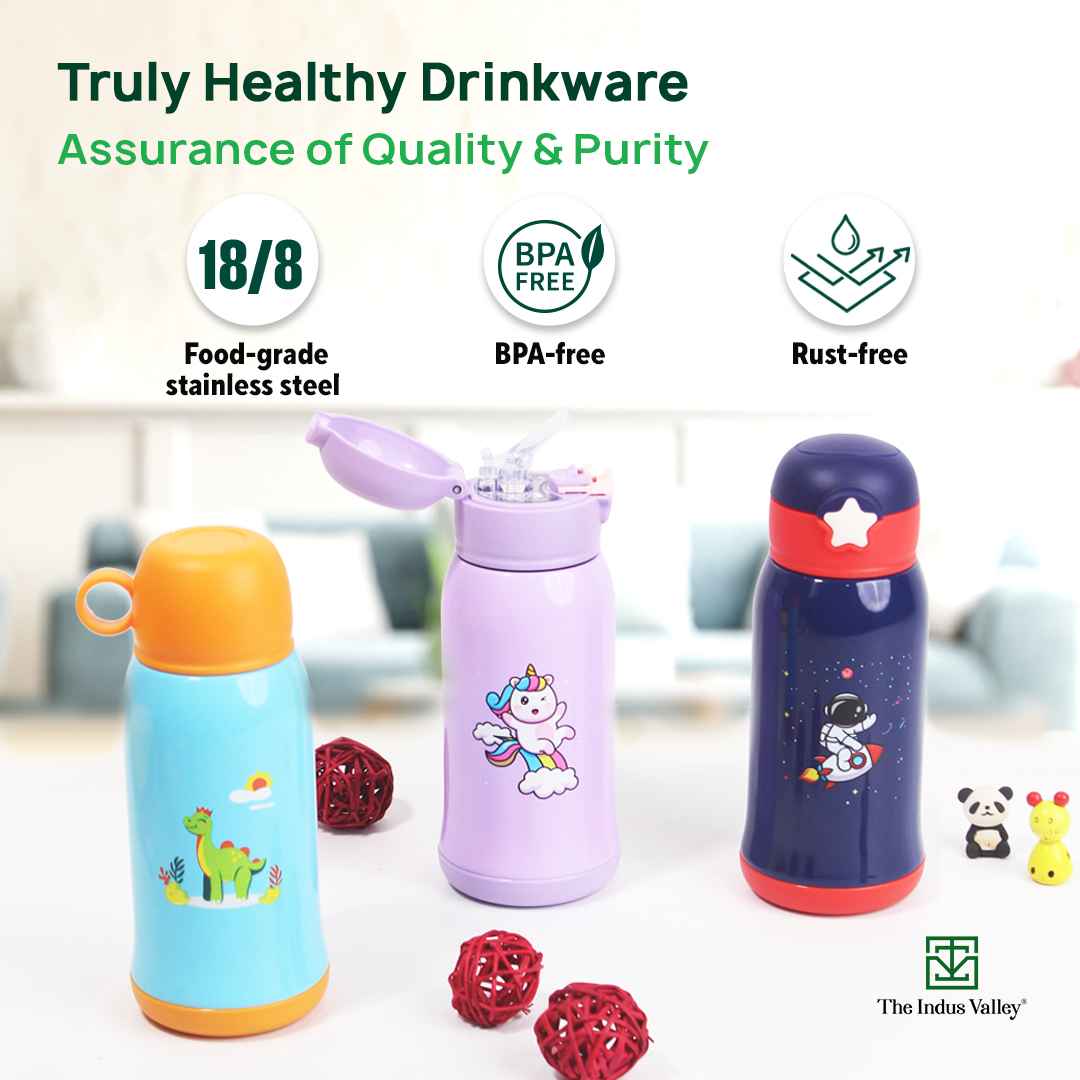 Premium Stainless Steel Vacuum Insulated School Kid Water Bottle, Silicone Sippy & Bag,Leakproof Lid