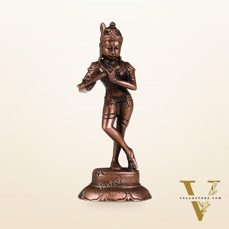 Copper Krishna Idol | Height 4.5 inch | BudhShiv Brass Handicrafts