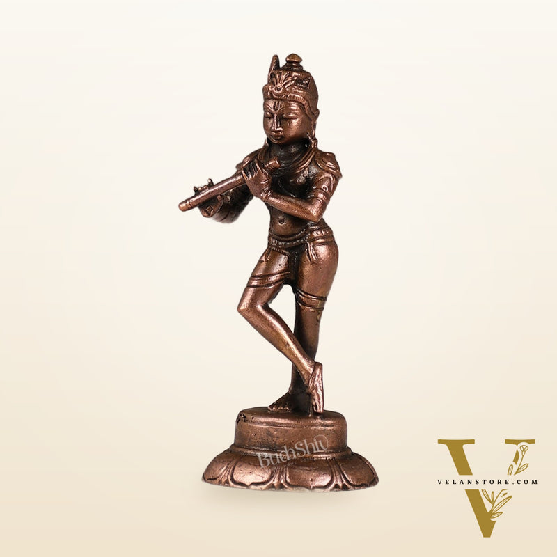Copper Krishna Idol | Height 4.5 inch | BudhShiv Brass Handicrafts