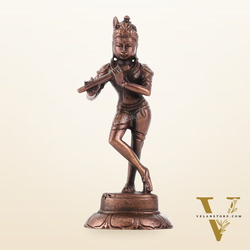 Copper Krishna Idol | Height 4.5 inch | BudhShiv Brass Handicrafts