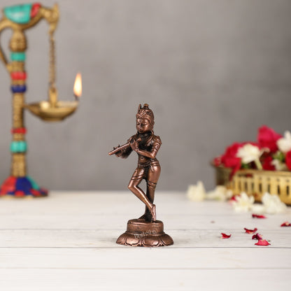 Copper Krishna Idol | Height 4.5 inch | BudhShiv Brass Handicrafts