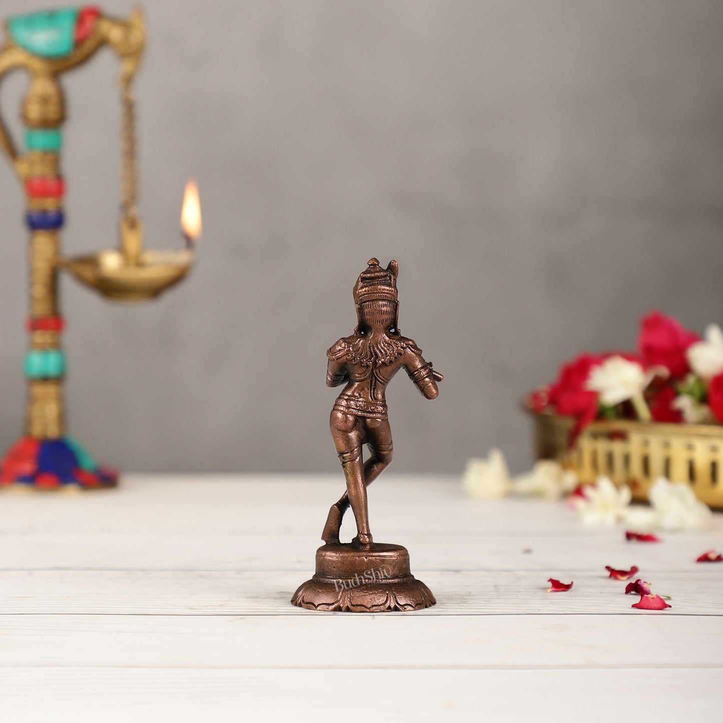 Copper Krishna Idol | Height 4.5 inch | BudhShiv Brass Handicrafts