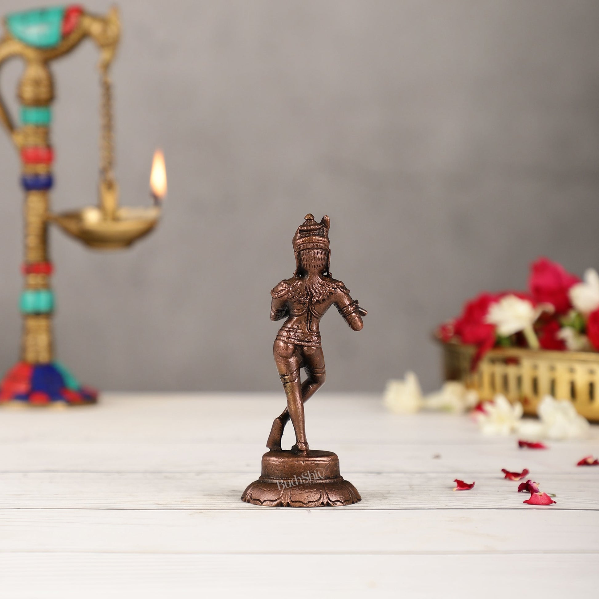 Copper Krishna Idol | Height 4.5 inch | BudhShiv Brass Handicrafts
