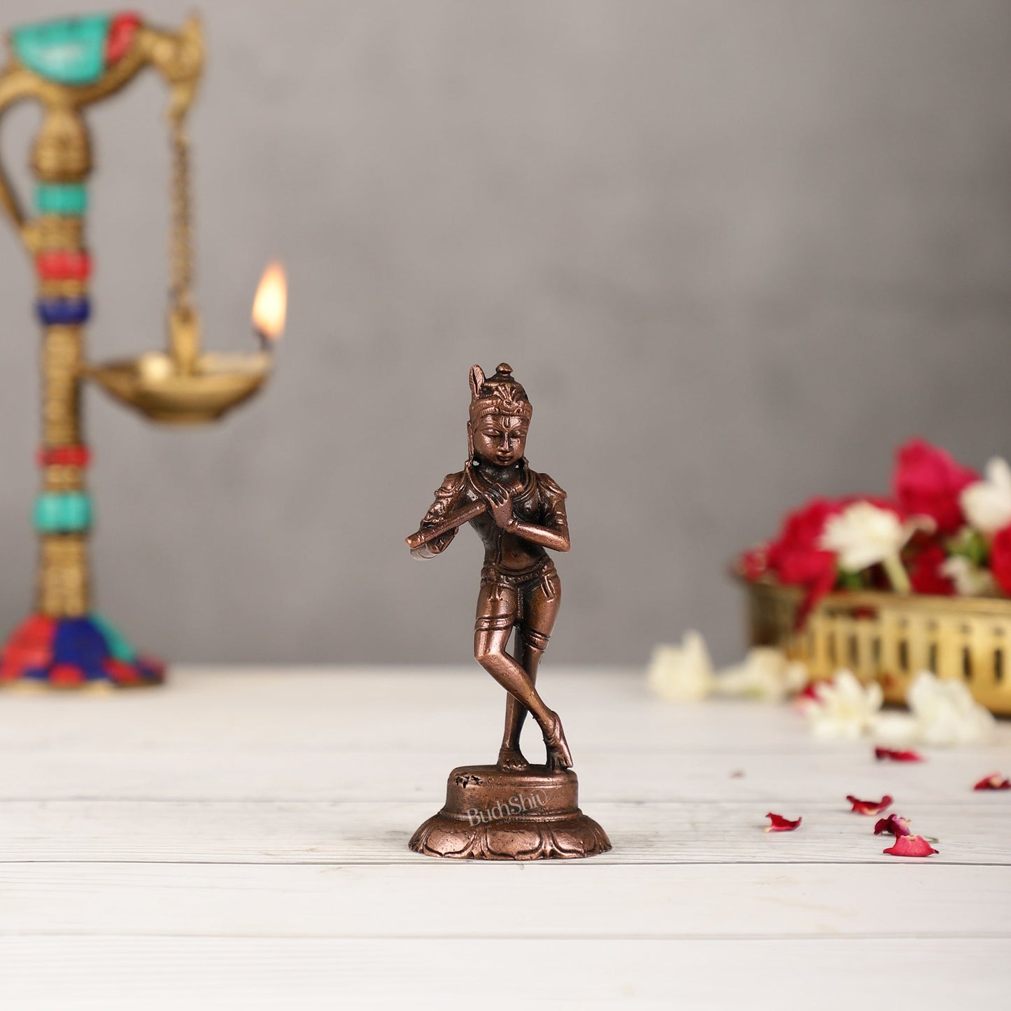 Copper Krishna Idol | Height 4.5 inch | BudhShiv Brass Handicrafts