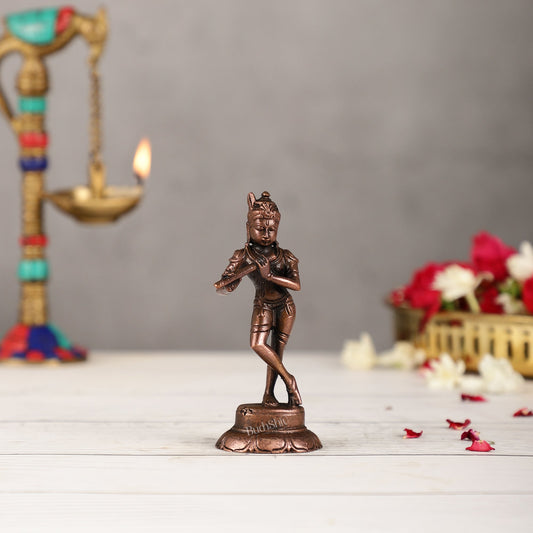 Copper Krishna Idol | Height 4.5 inch | BudhShiv Brass Handicrafts