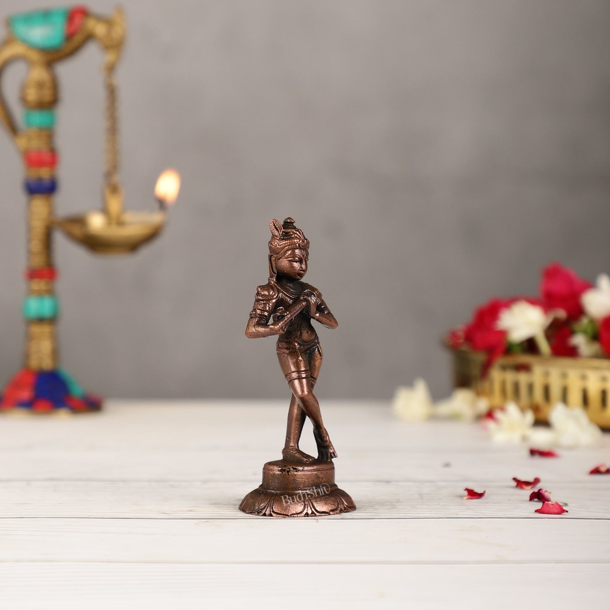 Copper Krishna Idol | Height 4.5 inch | BudhShiv Brass Handicrafts