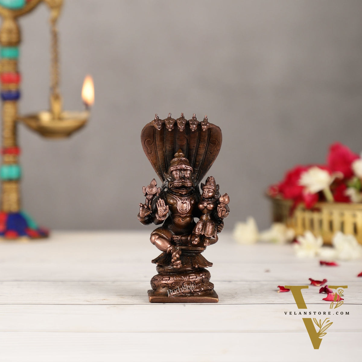 Copper Narsimha Lakshmi Idol | Height 4.5 inch | BudhShiv Brass Handicrafts