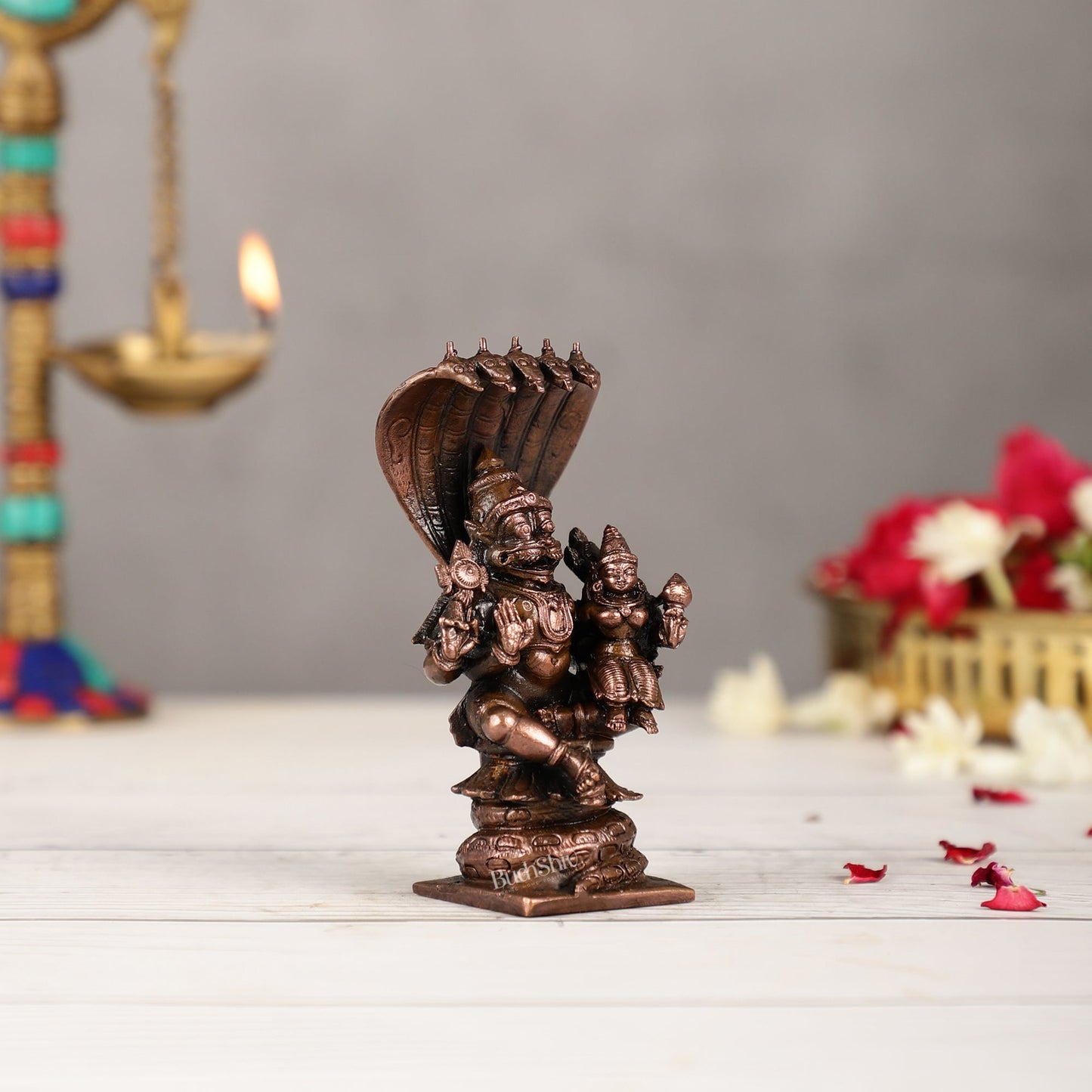 Copper Narsimha Lakshmi Idol | Height 4.5 inch | BudhShiv Brass Handicrafts