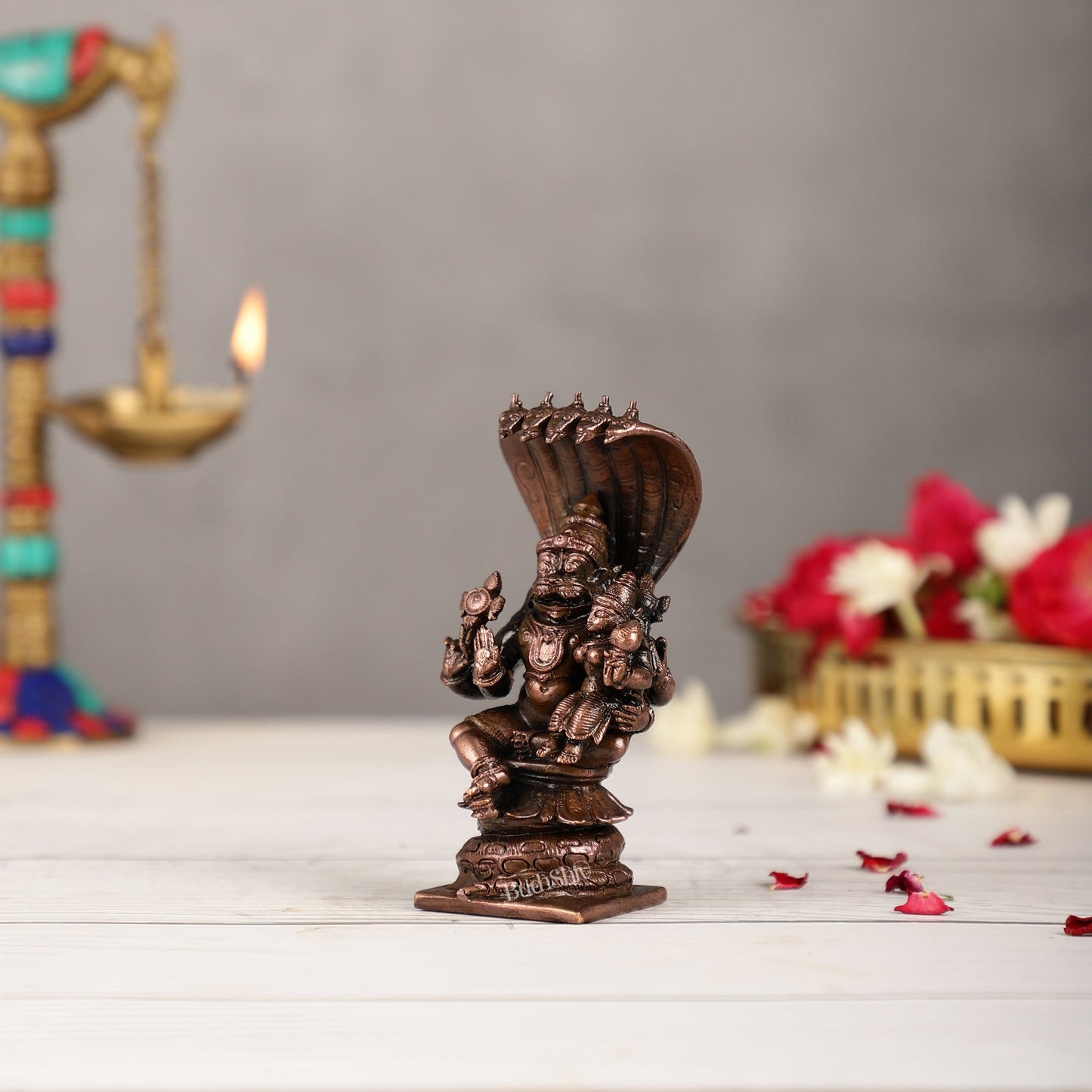 Copper Narsimha Lakshmi Idol | Height 4.5 inch | BudhShiv Brass Handicrafts