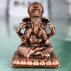 Copper Ganesha Idol, Ganesh Ji Murti, Ganapati Statue, Gold, 2 Inch, 1 Piece