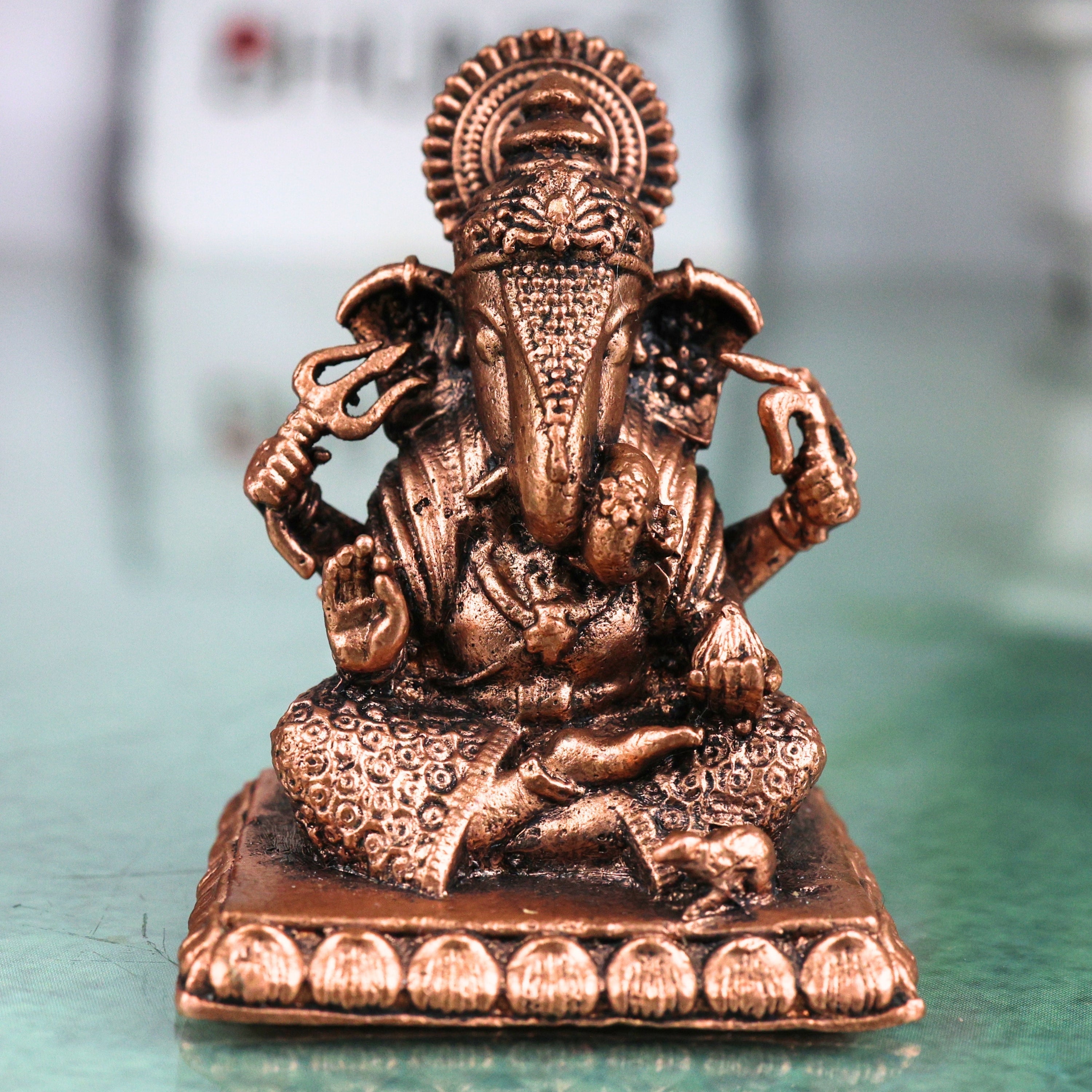 Copper Ganesha Idol, Ganesh Ji Murti, Ganapati Statue, Gold, 2 Inch, 1 Piece
