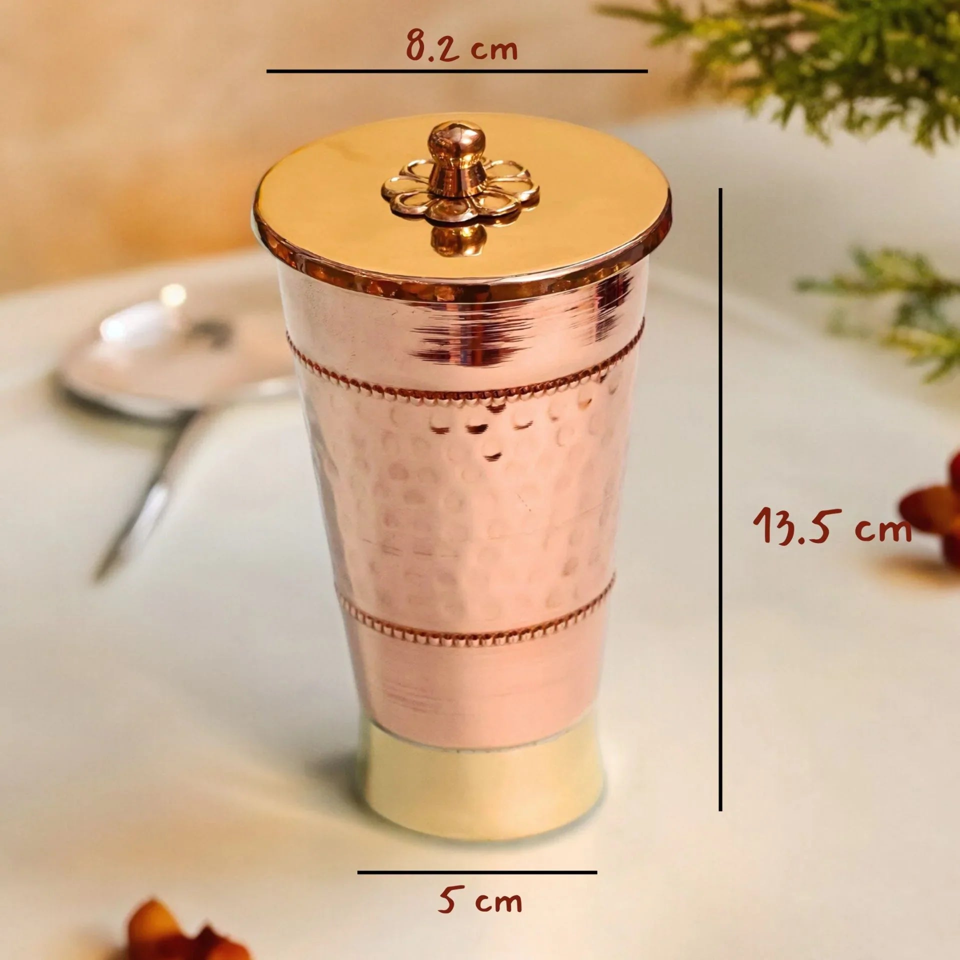 Handmade Pure Copper Glass With Lid - Water Tumbler