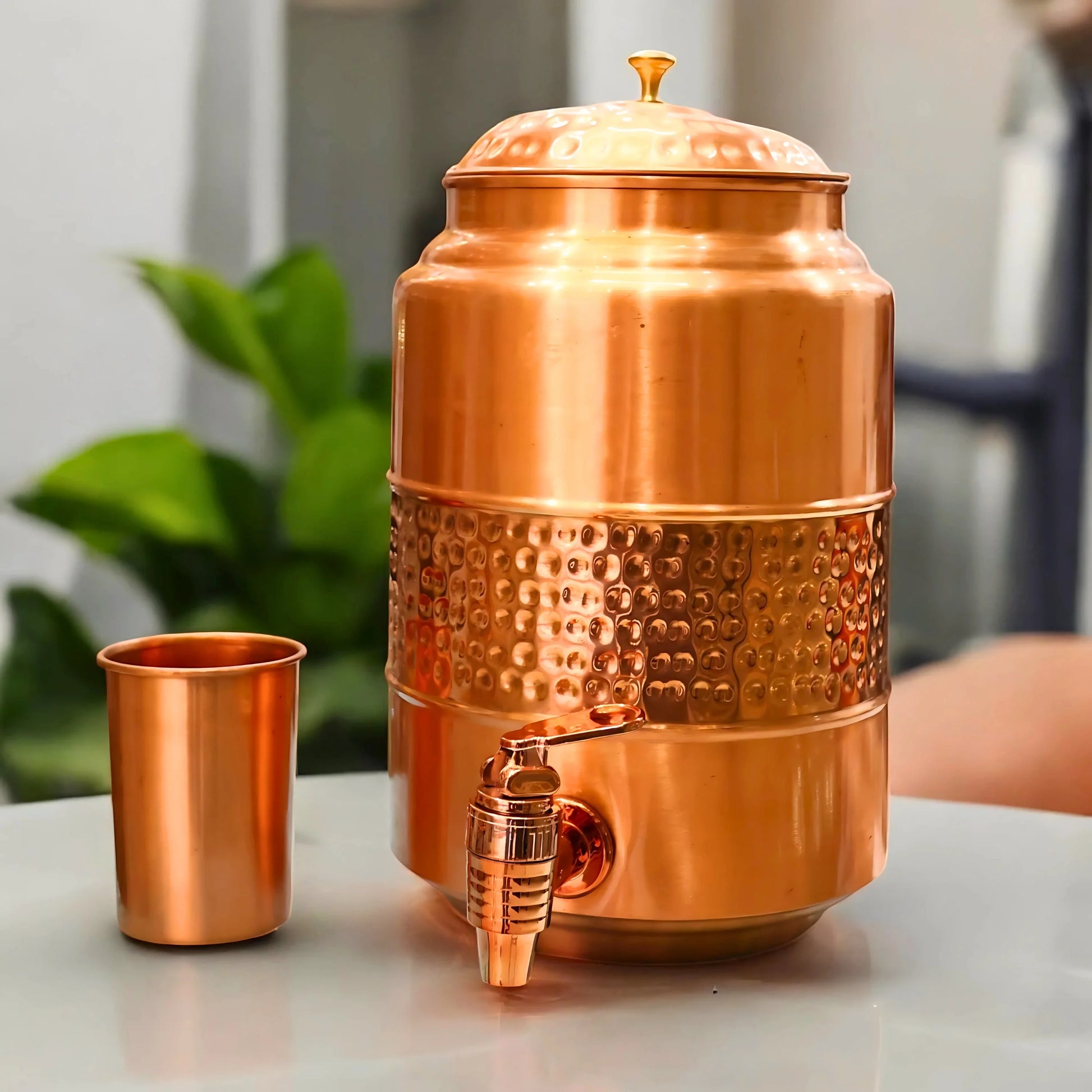 Pure Copper Water Dispenser set with Stand and Glass