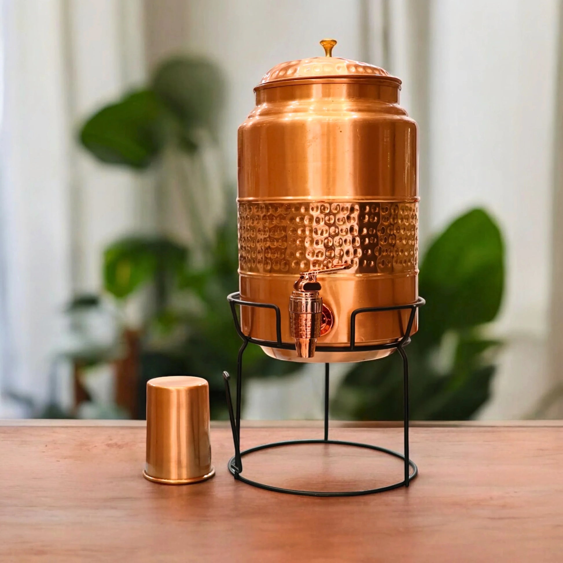 Pure Copper Water Dispenser set with Stand and Glass
