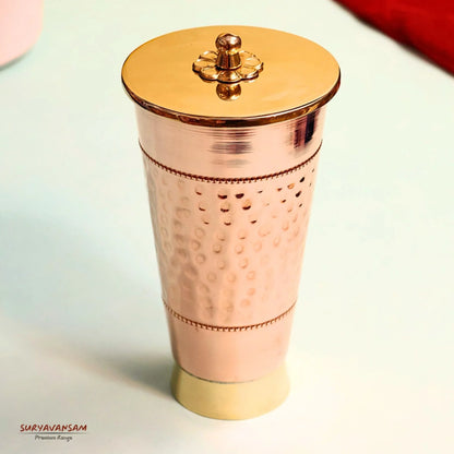Handmade Pure Copper Glass With Lid - Water Tumbler