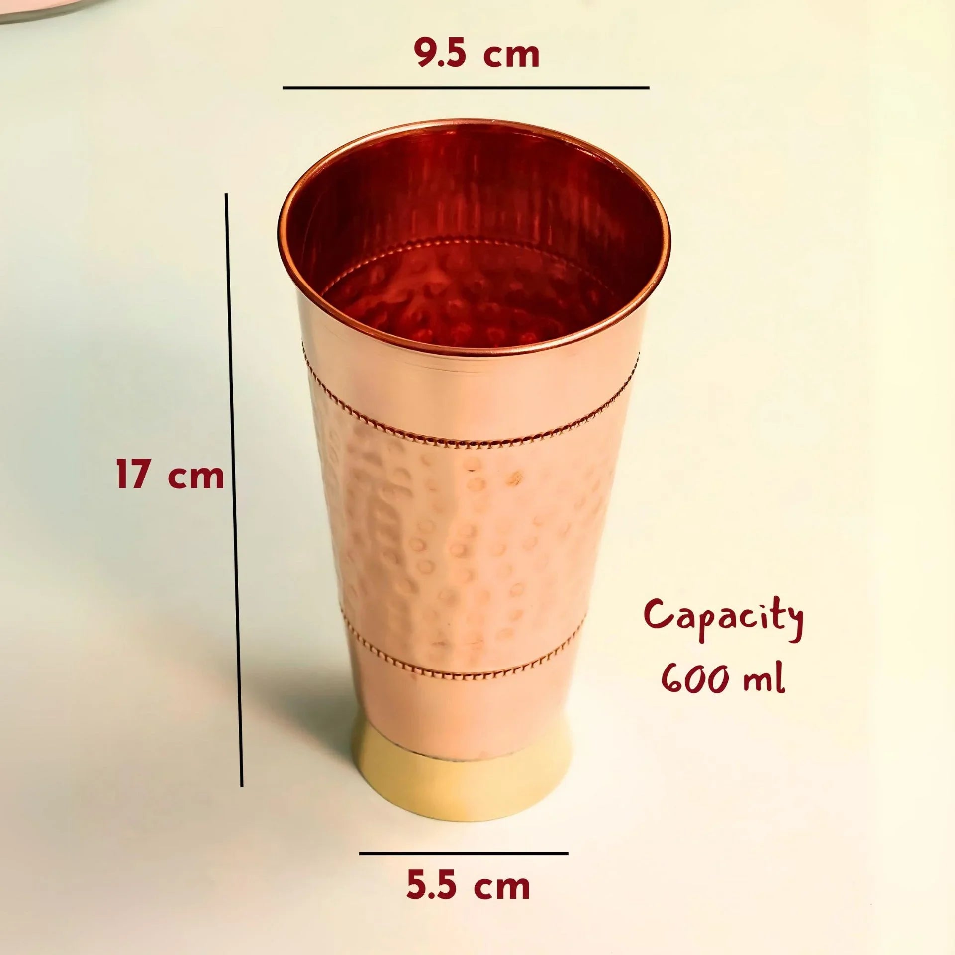 Handmade Pure Copper Glass With Lid - Water Tumbler