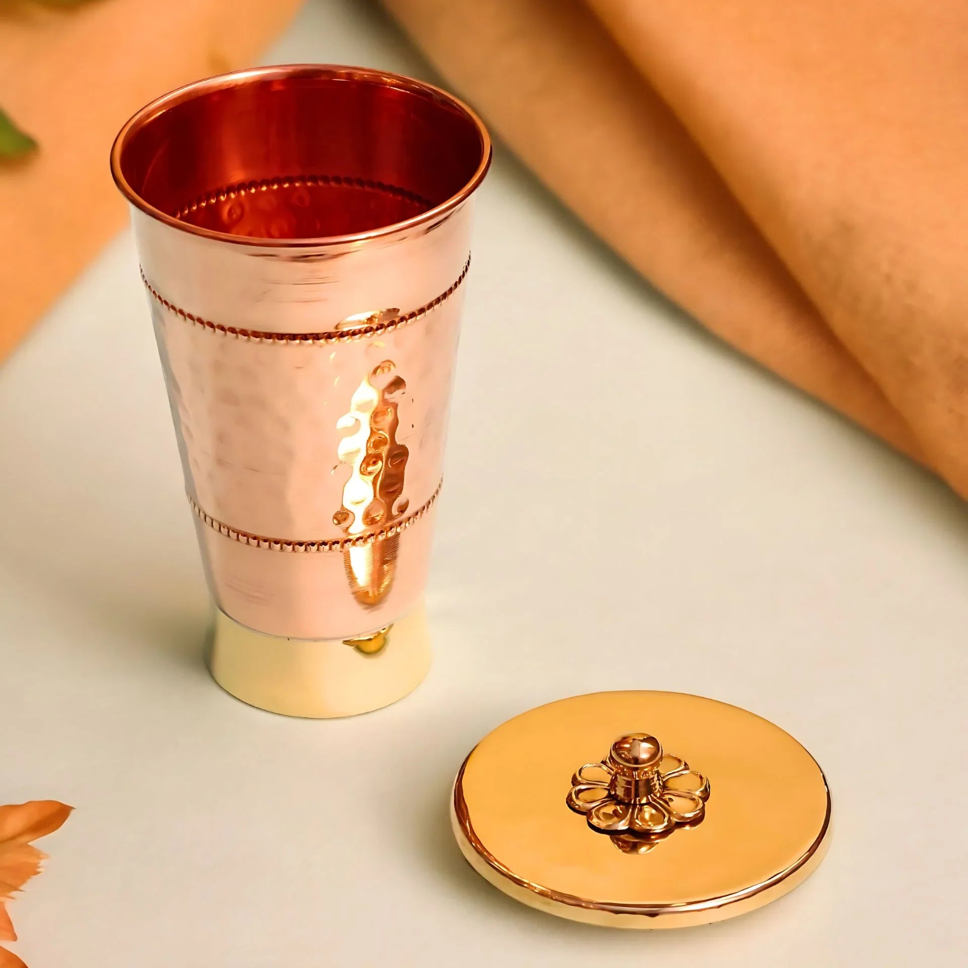 Handmade Pure Copper Glass With Lid - Water Tumbler