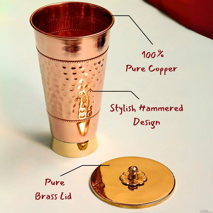 Handmade Pure Copper Glass With Lid - Water Tumbler
