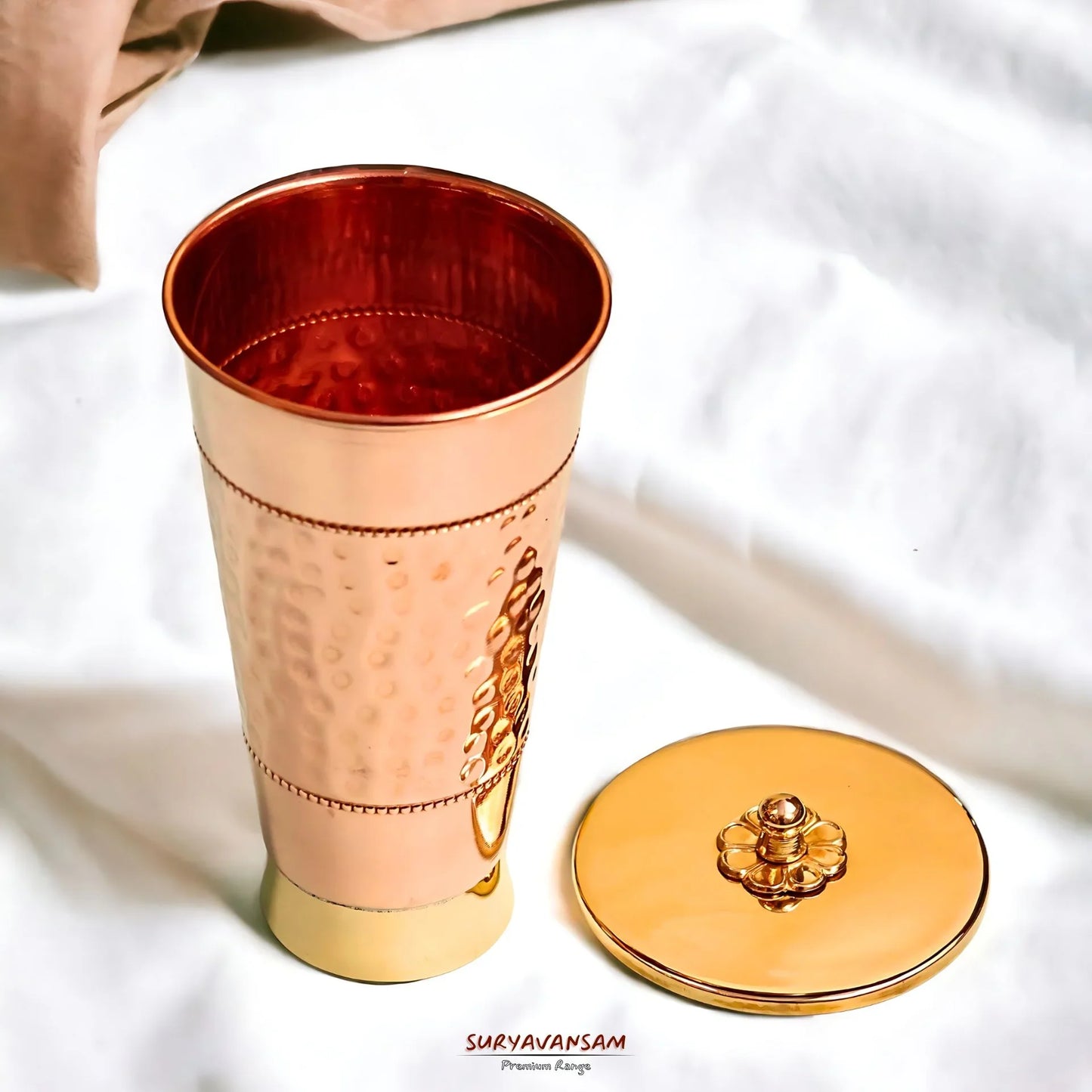 Handmade Pure Copper Glass With Lid - Water Tumbler