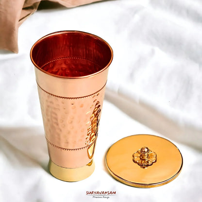 Handmade Pure Copper Glass With Lid - Water Tumbler