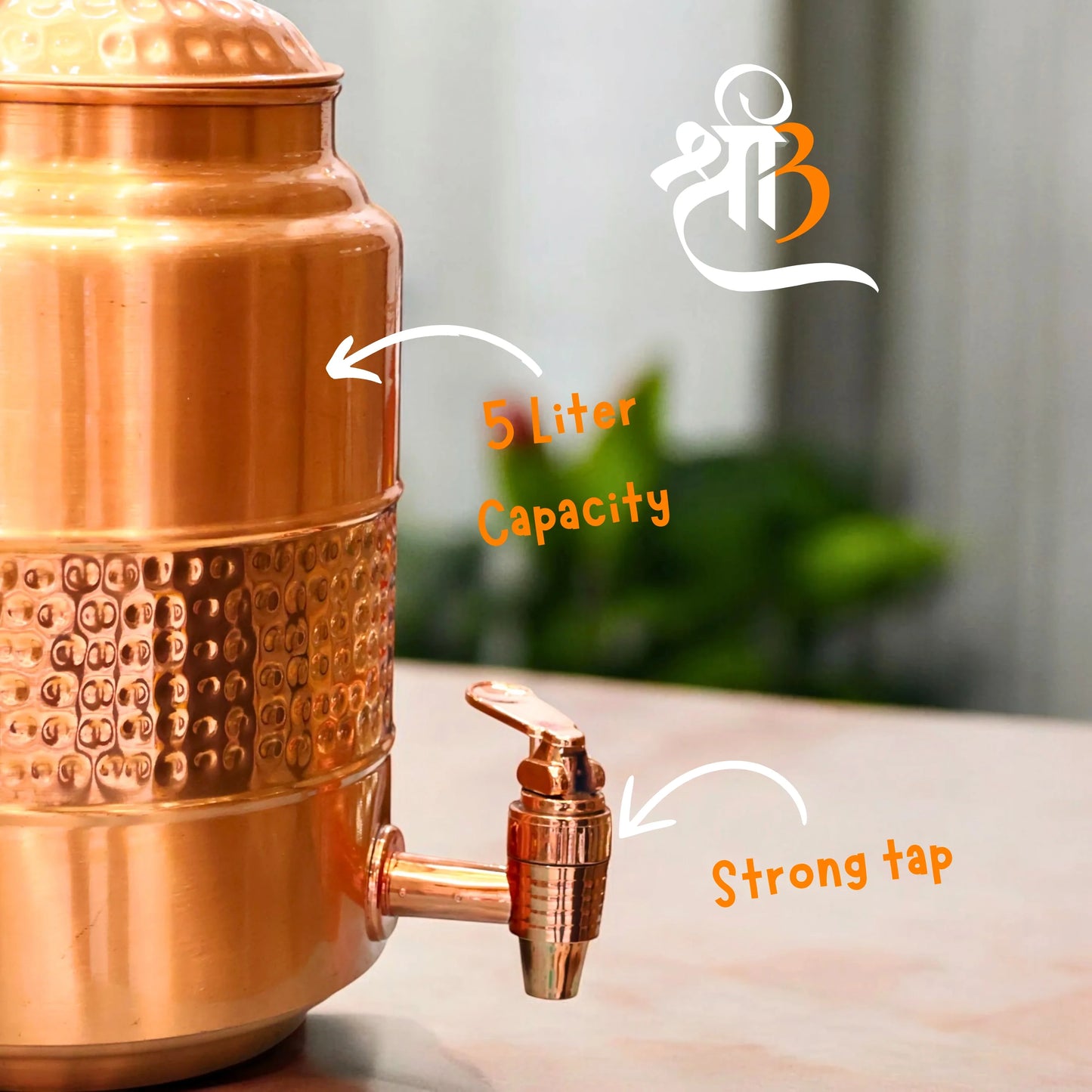 Pure Copper Water Dispenser set with Stand and Glass
