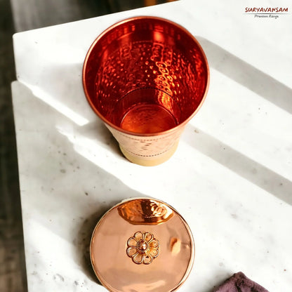 Handmade Pure Copper Glass With Lid - Water Tumbler