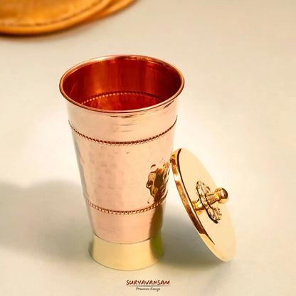 Handmade Pure Copper Glass With Lid - Water Tumbler