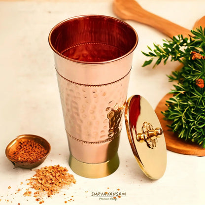 Handmade Pure Copper Glass With Lid - Water Tumbler