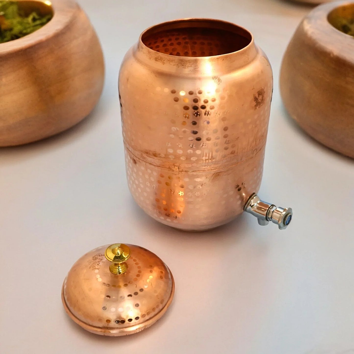 Handmade Pure Copper Stylish Dispenser With Stand and Glass