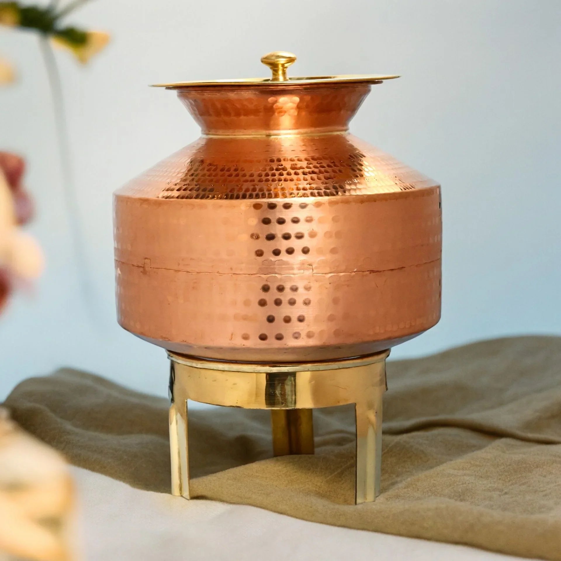 Hand Made Indian Style Water Gagar (Dispenser) Set with Stand, lid and Water Ladle