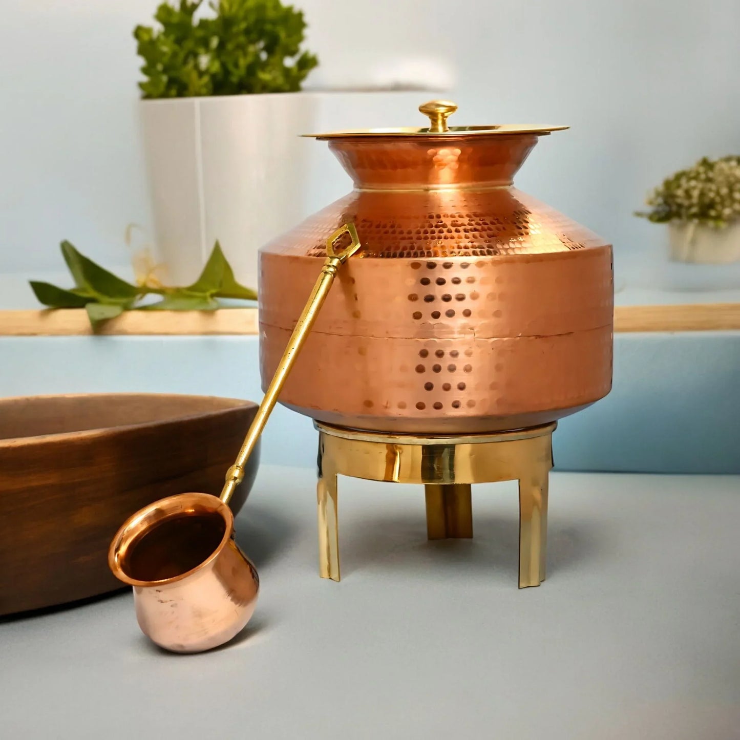 Hand Made Indian Style Water Gagar (Dispenser) Set with Stand, lid and Water Ladle