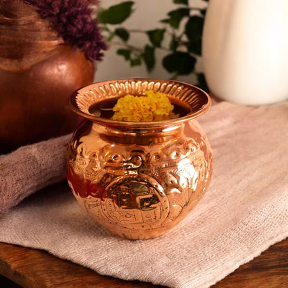 Pure Copper Pooja Lota With Carving Design - Copper Kalash