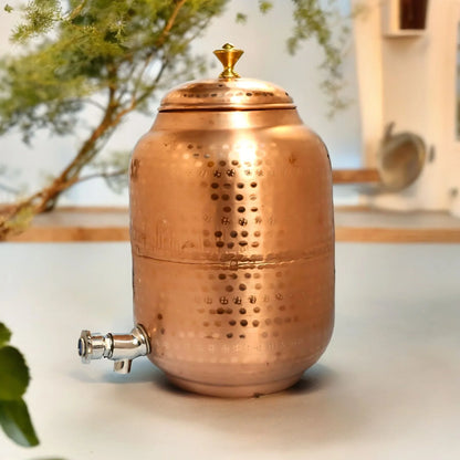 Handmade Pure Copper Stylish Dispenser With Stand and Glass