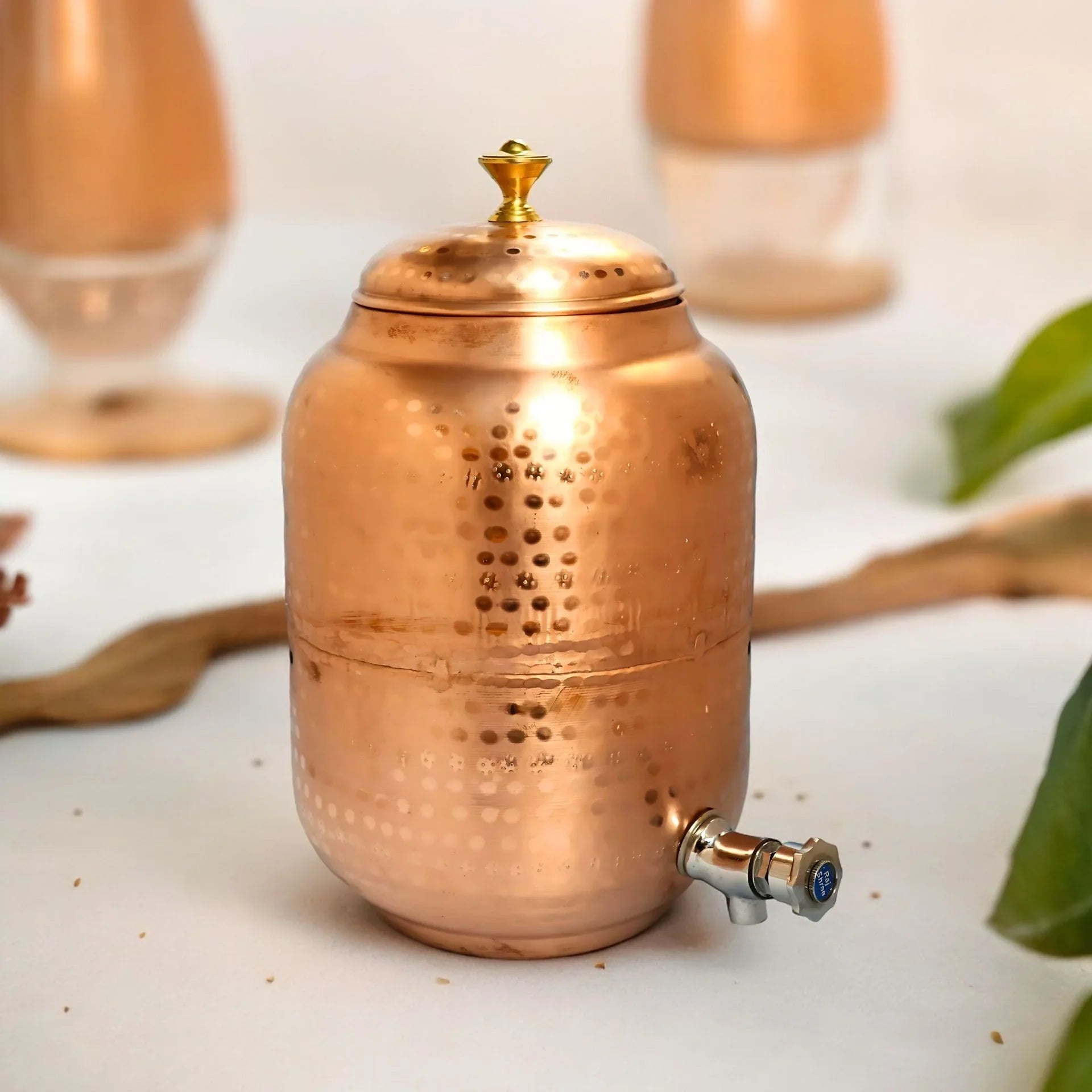 Handmade Pure Copper Stylish Dispenser With Stand and Glass