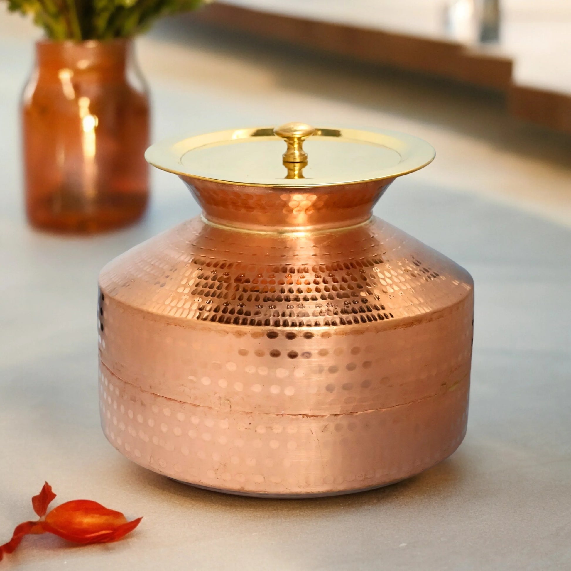 Handmade Pure Copper Water Gagar (Dispenser) set with lid
