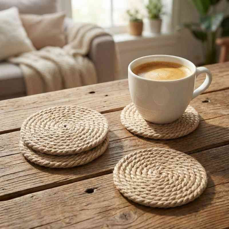 Handmade Cotton Jute Coaster Set of 4