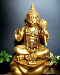 Crossed Leg Brass Hanuman Statue - 20 inch