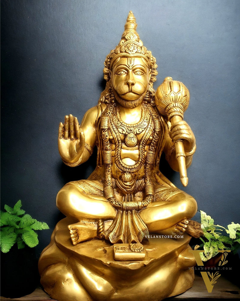 Crossed Leg Brass Hanuman Statue - 20 inch