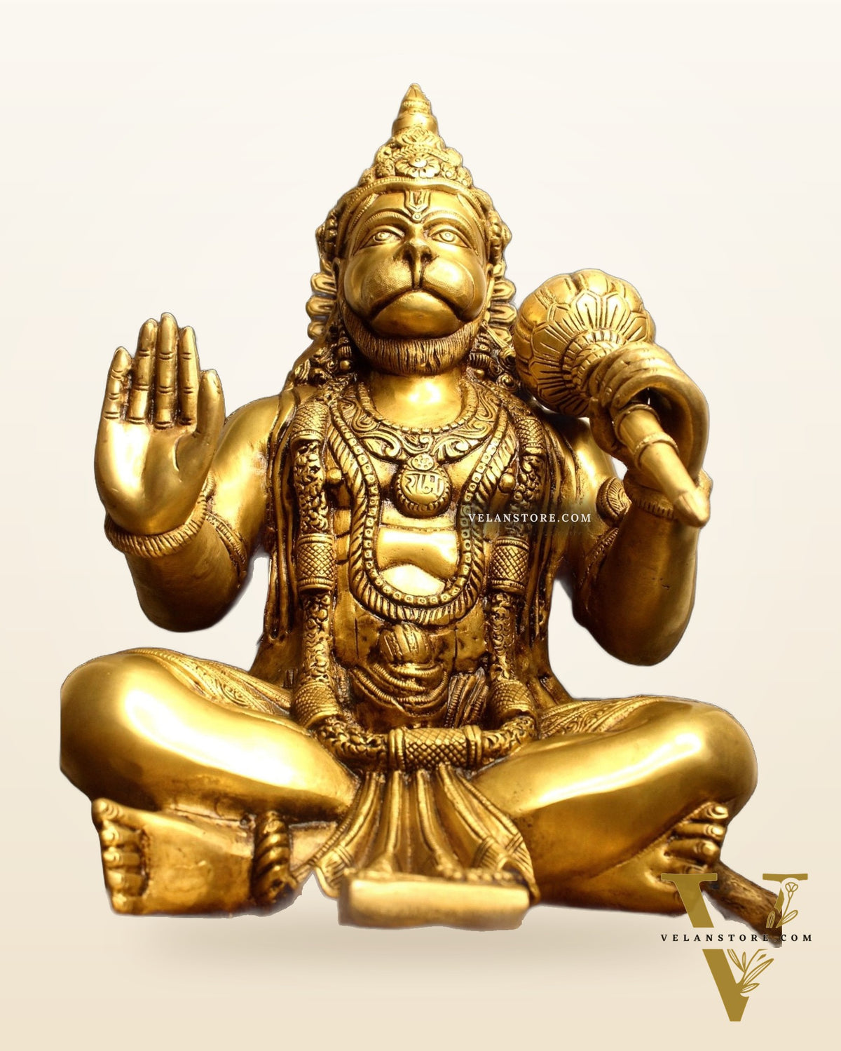 Crossed Leg Brass Hanuman Statue - 20 inch