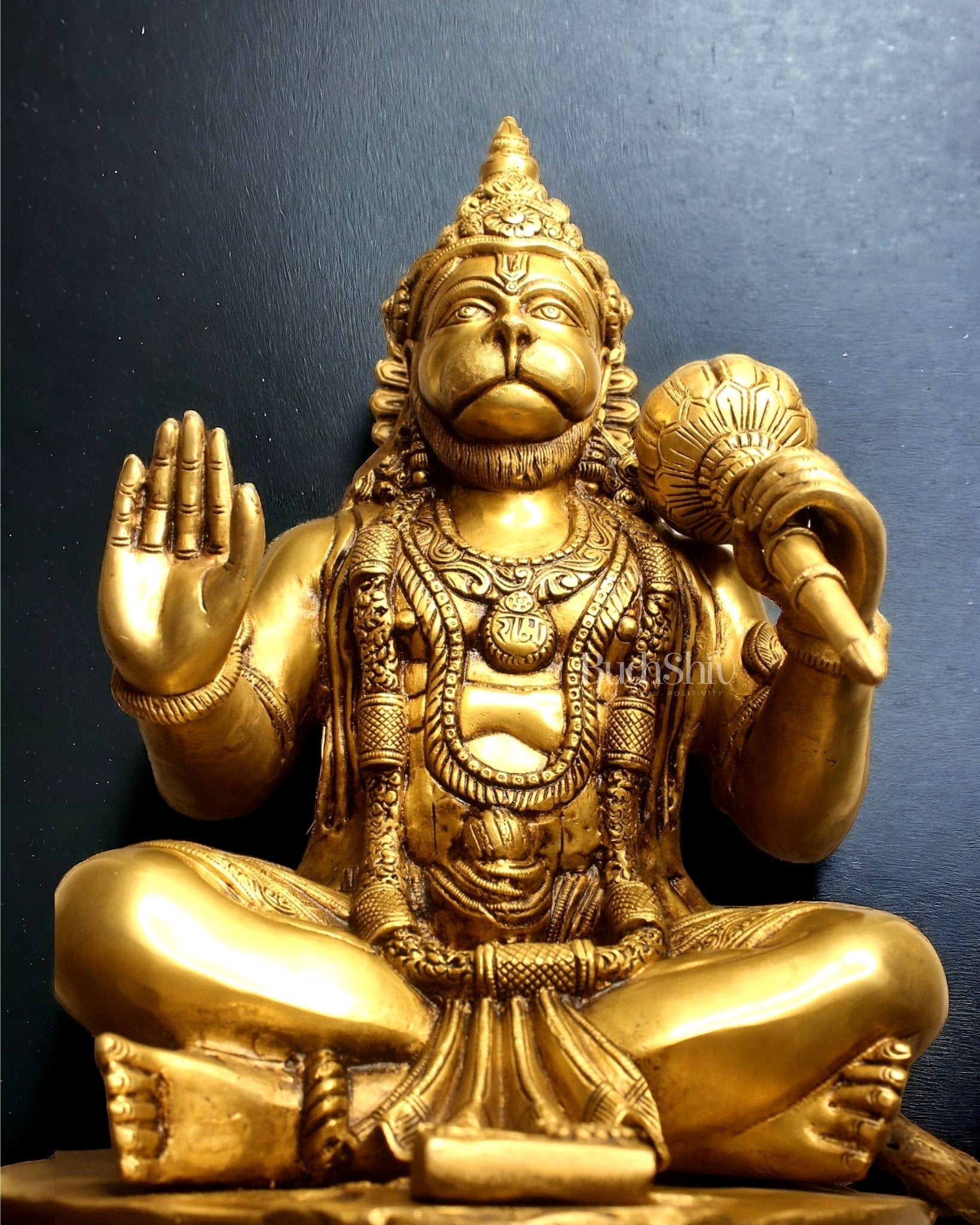 Crossed Leg Brass Hanuman Statue - 20 inch
