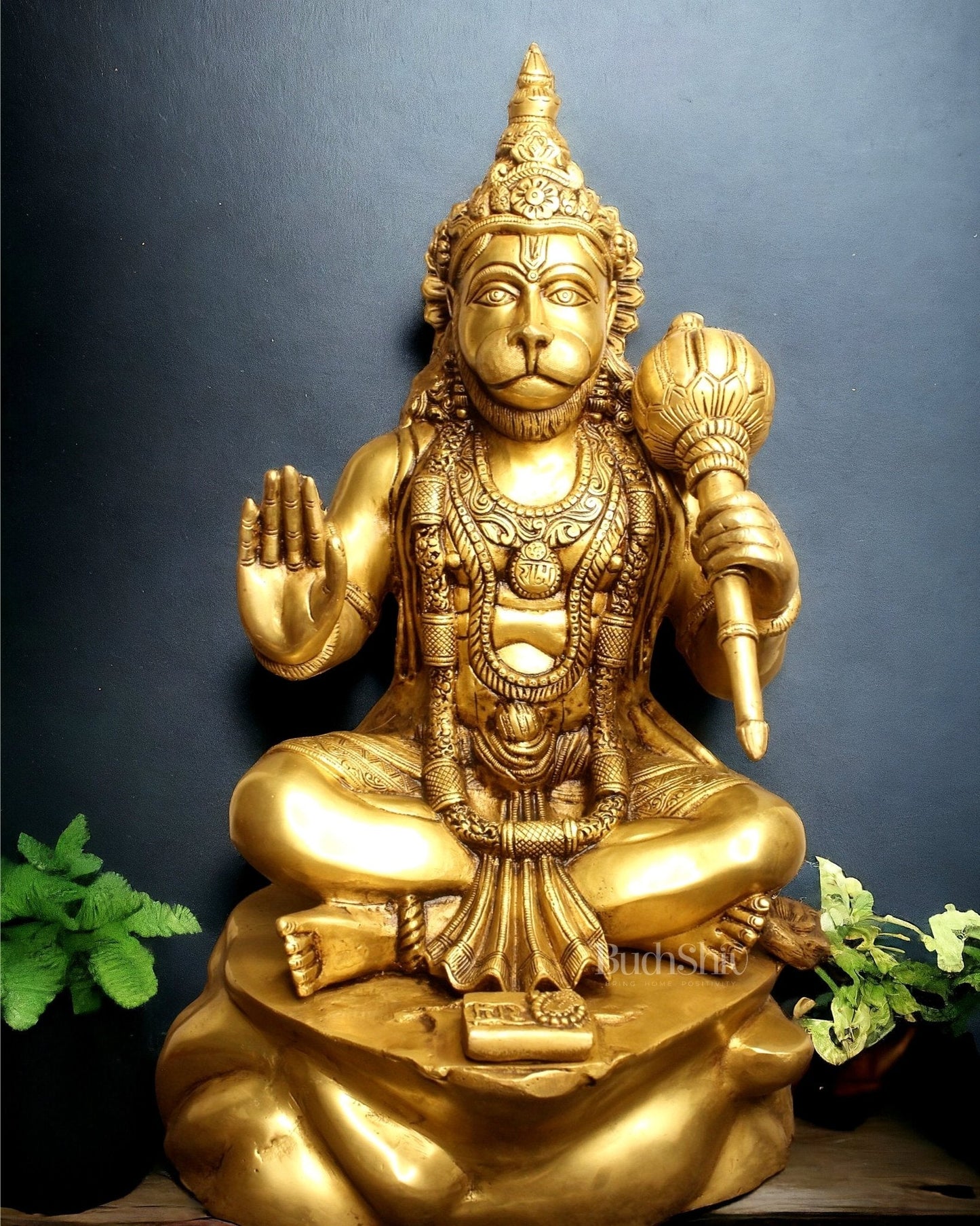 Crossed Leg Brass Hanuman Statue - 20 inch