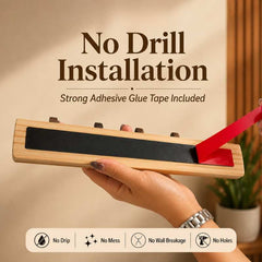 CurveCraft Natural Solid Wood Wall Mounted Hook Rail for Coats & Bags