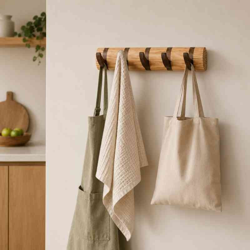 CurveCraft Natural Solid Wood Wall Mounted Hook Rail for Coats & Bags