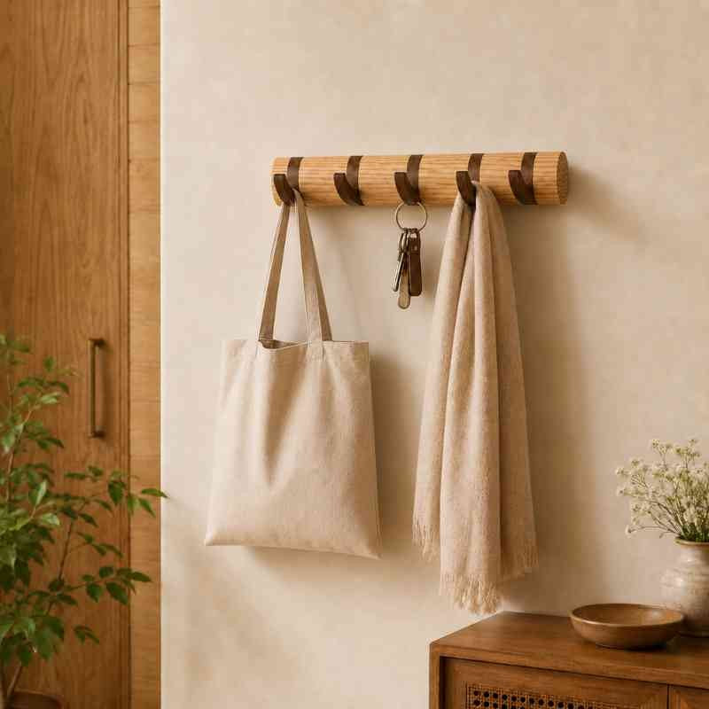 CurveCraft Natural Solid Wood Wall Mounted Hook Rail for Coats & Bags