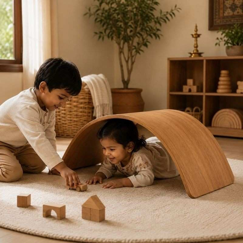 Natural Curved Wooden Balance Board for Kids – Wobble Rocker Board, Kinderboard