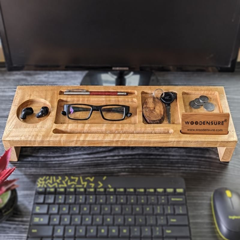 Woodensure Premium Large Wooden Desk Organizer for Executives, Employees, Clients & Corporate Gifts