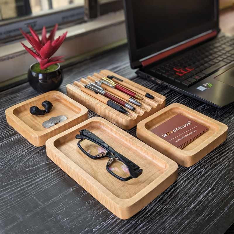 Woodensure Premium Modular Wooden Desk Organizer Set of 4 for Employees, Clients & Corporate Gifts