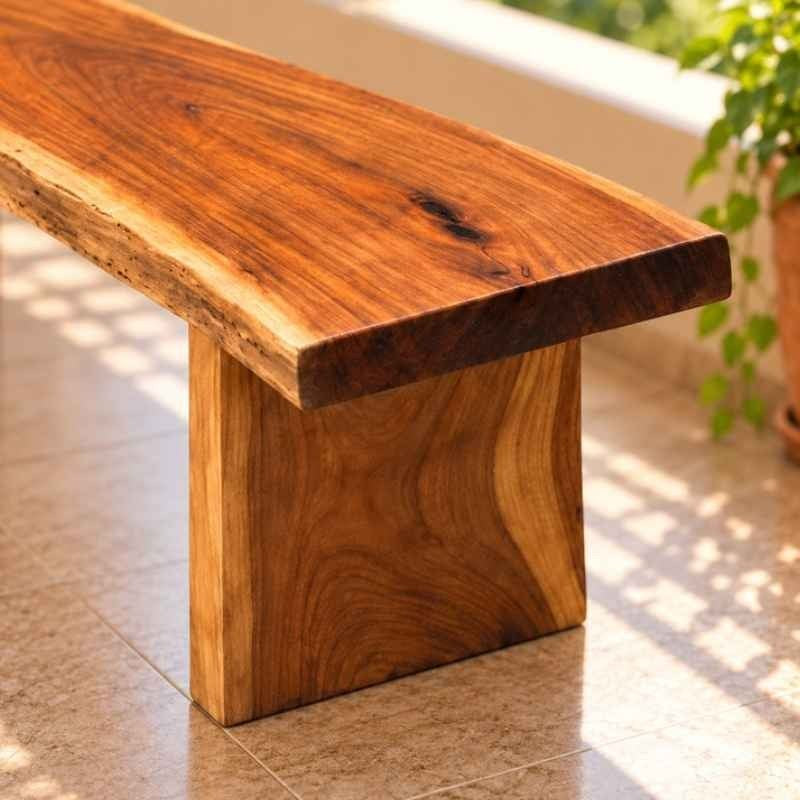 Natural Edge Solid Wood Bench, Handmade 5 Ft Wooden Seating Bench with Solid Wood Legs, Compact Entryway & Hallway Bench, Bedroom and Balcony Seating, Custom Made Furniture